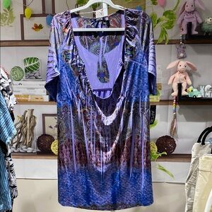 Colorful Patterned Dress with Purple Accents. Ptp is 22 and length is 36